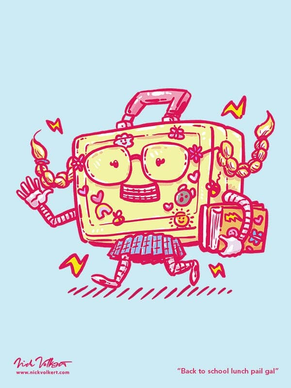 Back to school lunch pail gal | Nick Volkert A little robot gal is off to school with her books and a big smile! Stickers are an added flare to her lunch box frame and books!