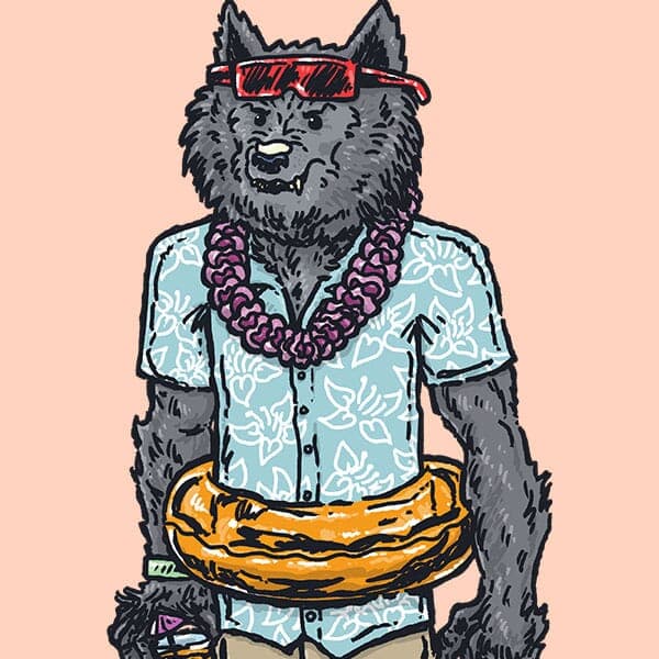 Pool Party Werewolf | Nick Volkert A werewolf chills at a pool party looking either slightly annoyed or trying his best to not go full werewolf attack on everyone.