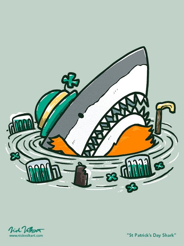 St Patrick's Day Shark | Nick Volkert A shark dressed in green for St Patrick's Day surrounded by some adult beverages to celebrate the day.
