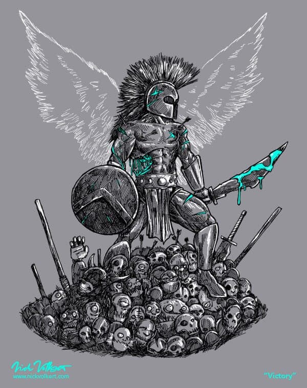 Victory | Nick Volkert A victorious warrior stands above a pile of bodies.