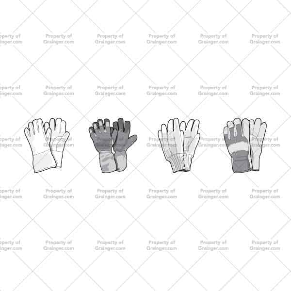 Gloves | Nick Volkert A selection of technical line art drawings of a variety of work gloves in grayscale for search and browse graphic for Grainger dot com.
