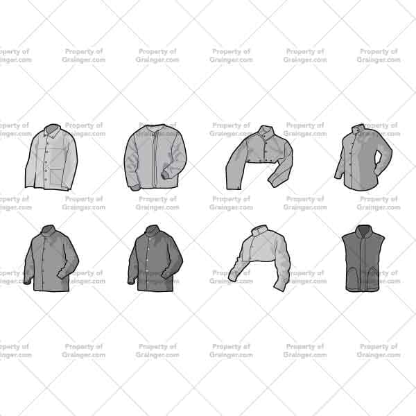 Protective Shirts | Nick Volkert A selection of technical line art drawings of protective shirts in grayscale for search and browse graphic for Grainger dot com.