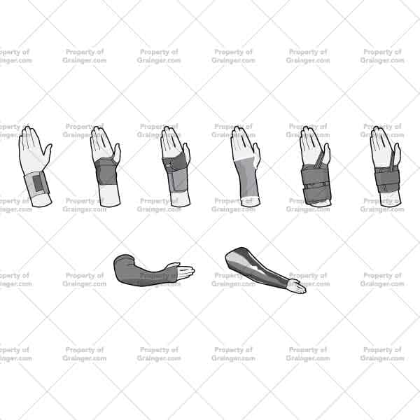 Wrist Protection | Nick Volkert A selection of technical line art drawings of wrist protection in grayscale for search and browse graphic for Grainger dot com.