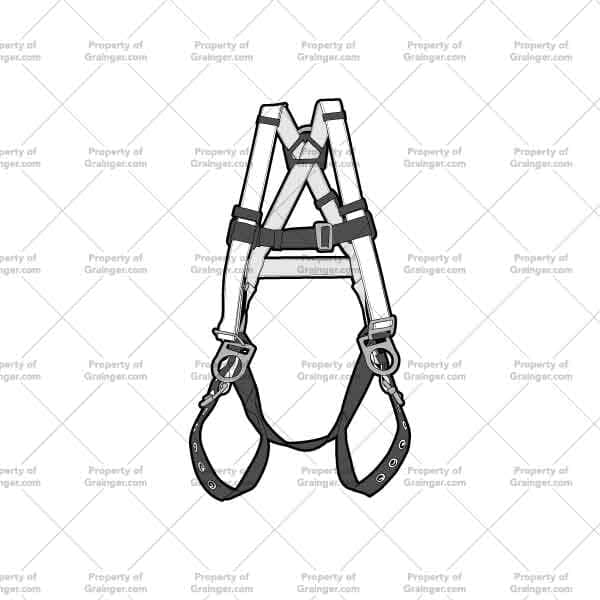 Harnesses | Nick Volkert A selection of a technical line art drawing of a safety harness in grayscale for search and browse graphic for Grainger dot com.