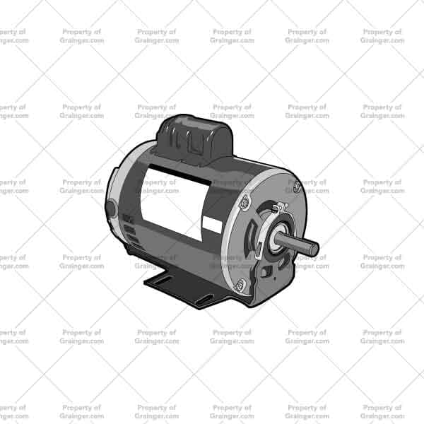 Motors | Nick Volkert A selection of a technical line art drawing of a small motor in grayscale for search and browse graphic for Grainger dot com.