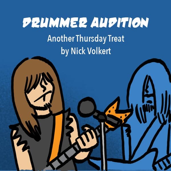 The TRex Drummer | Nick Volkert The Thursday Treat supposes a paradigm that a TRex is a drummer and a rocker, and is playing for an up and comic garage band.
