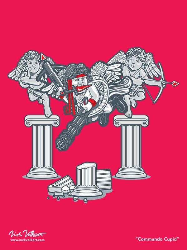 Commando Cupid | Nick Volkert A cupid statue breaks away from its pedastal sporting a mini gun.