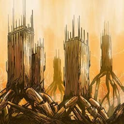 Audioshock: Closure EP | Nick Volkert Album Art of Audioshock's 'Closure' EP. Features a large robotic skyscrapers in a dystopian orange sky.