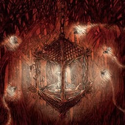 For Our Hero: Afterglow | Nick Volkert Album Art of For Our Hero's 'Afterglow' album featuring a lantern made of twigs with fireflies flying by.