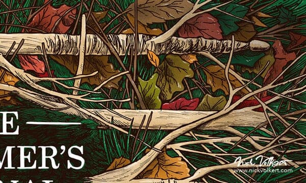 Drummer's Journal Cover | Top Right Detail Detail of leaves, grass, and a drumstick.