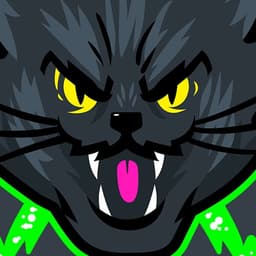 Black Electric Cat | Nick Volkert A black cat with yellow eyes and neon bolts is angry at the viewer.
