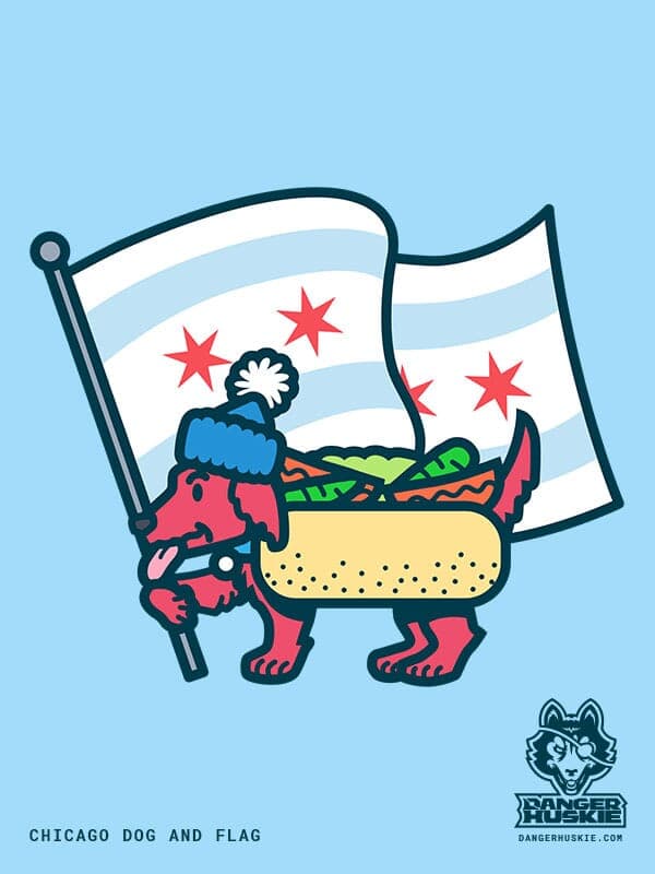 Chicago Dog with Flag | Nick Volkert A dachshund carrying the flag of Chicago.