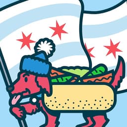 Chicago Dog with Flag | Nick Volkert A dachshund carrying the flag of Chicago.