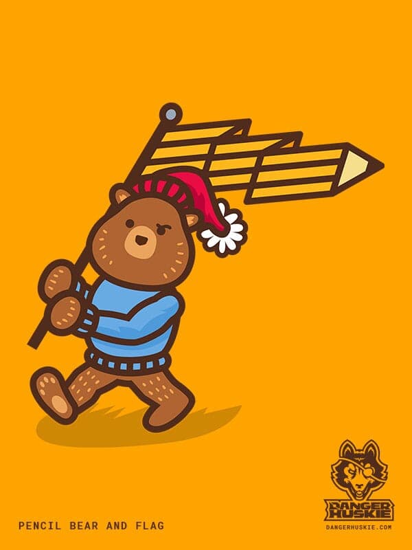 Pencil Bear with Flag | Nick Volkert A bear walks with a flag that is a pencil.