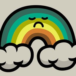 Unhappy Rainbow | Nick Volkert A dingy rainbow sports a frown between to storm clouds.