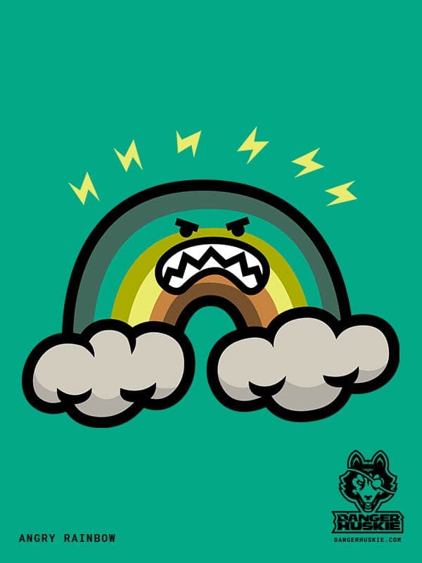 Angry Rainbow | Nick Volkert A dingy rainbow sports an angry grimace between to storm clouds.