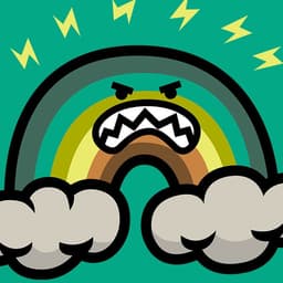 Angry Rainbow | Nick Volkert A dingy rainbow sports an angry grimace between to storm clouds.