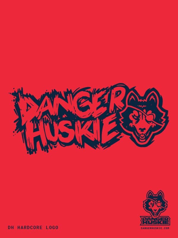 DH Hardcore Logo | Nick Volkert DangerHuskie logo centered over logo text.