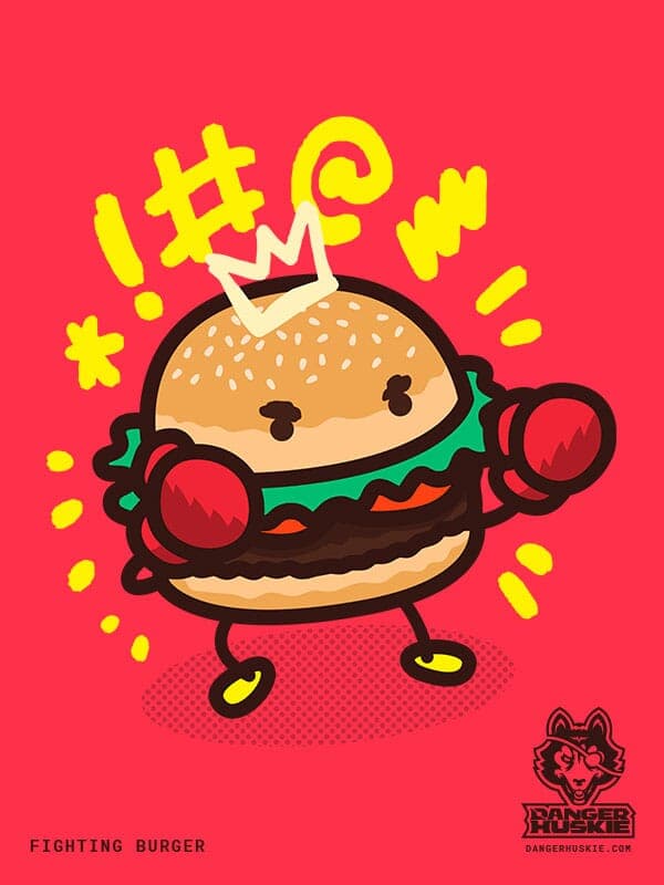 Fighting Burger | Nick Volkert A burger with boxing gloves has his dukes up.