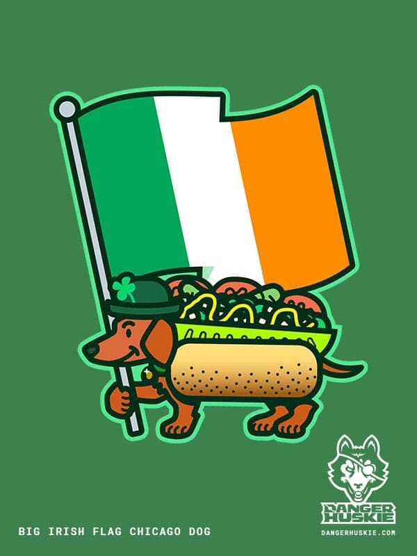 Big Irish Flag Chicago Dog | Nick Volkert A little weiener dog dressed as a Chicago-style hot dog waves an oversized flag of Ireland for St. Patrick's Day!