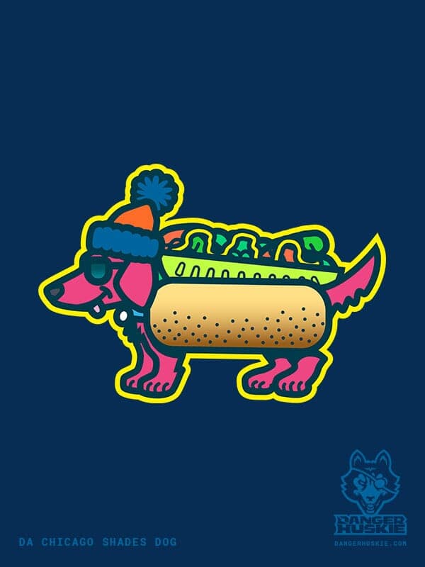 Da Chicago Shades Dog | Nick Volkert A dachshund is wearing shades, a stocking cap, and a cool Chicago Style Hot Dog costume.
