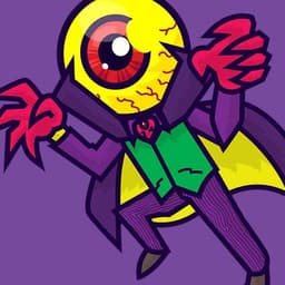 The Evil Eye in a Cape | Nick Volkert A figure in a cape with a head that is a giant Evil Eye lunges at the viewer.