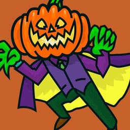 Jack O'Lantern in a Cape | Nick Volkert A spooky and sinister man with a Jack O'Lantern head lunges by in a three-piece suit and a dashing cape!