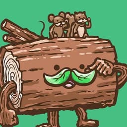 The Mustache Log | Nick Volkert A friendly log twirls his leafy mustache as a couple of his forest friends rest on his back also twirling their sweet mustaches!