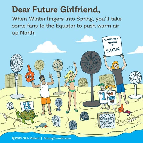 Fans - Part 1 | Dear Future Girlfriend | Nick Volkert A group of fans, fans and animals attempt to push warm air North. - Part 1