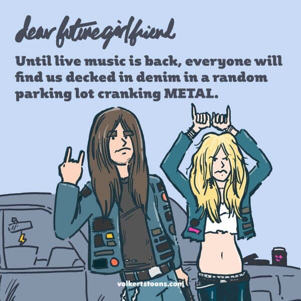 Denim - Part 1 | Dear Future Girlfriend | Nick Volkert A woman and man lean against a car sporting denim giving the horns to the viewer. - Part 1