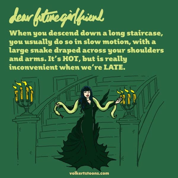 Shoulder Snake (Repost) - Part 1 | Dear Future Girlfriend | Nick Volkert A woman draped in a snake desceneds a flight of stairs. - Part 1