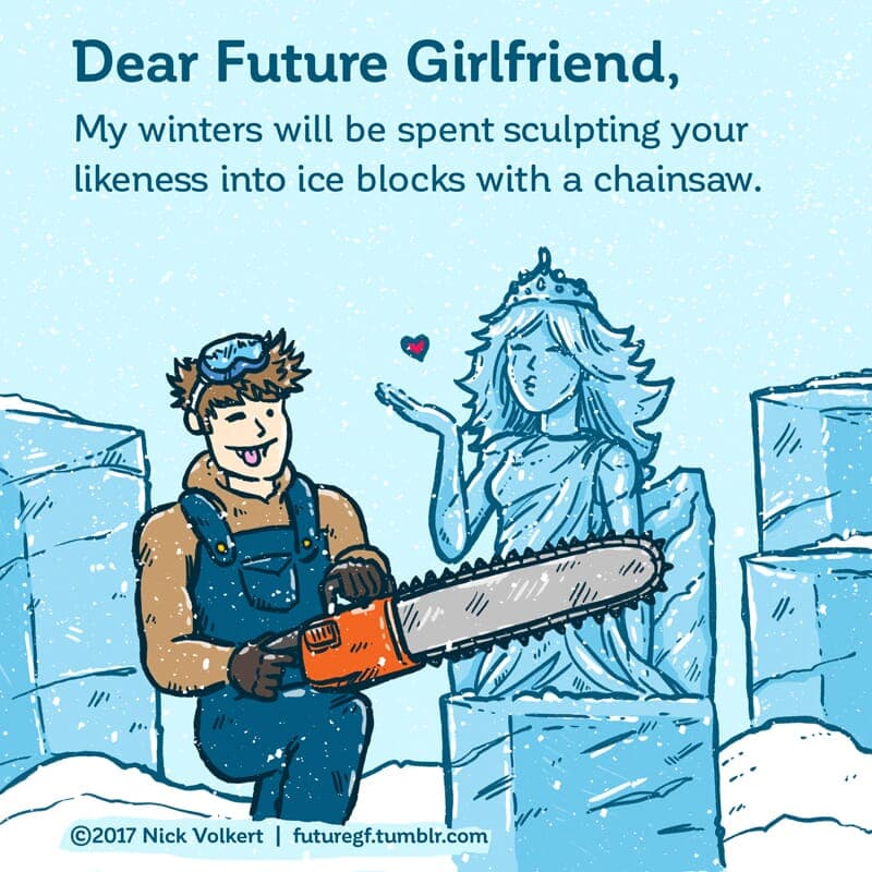 Chainsaw Ice Sculpture - Part 1 | Dear Future Girlfriend | Nick Volkert A man winks in front of an ice sculpture blowing him a kiss. - Part 1
