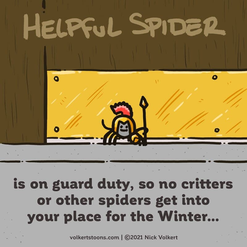 Guardian Spider - Part 1 | Helpful Spider | Nick Volkert Helpful Spider is guarding a front door dressed as a Spartan! - Part 1