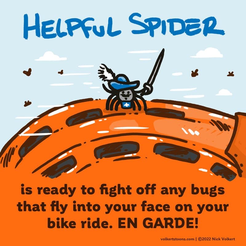 Swashbuckling Spider - Part 1 | Helpful Spider | Nick Volkert Helpful Spider is on top of a bike helmet defending the rider from bugs! - Part 1