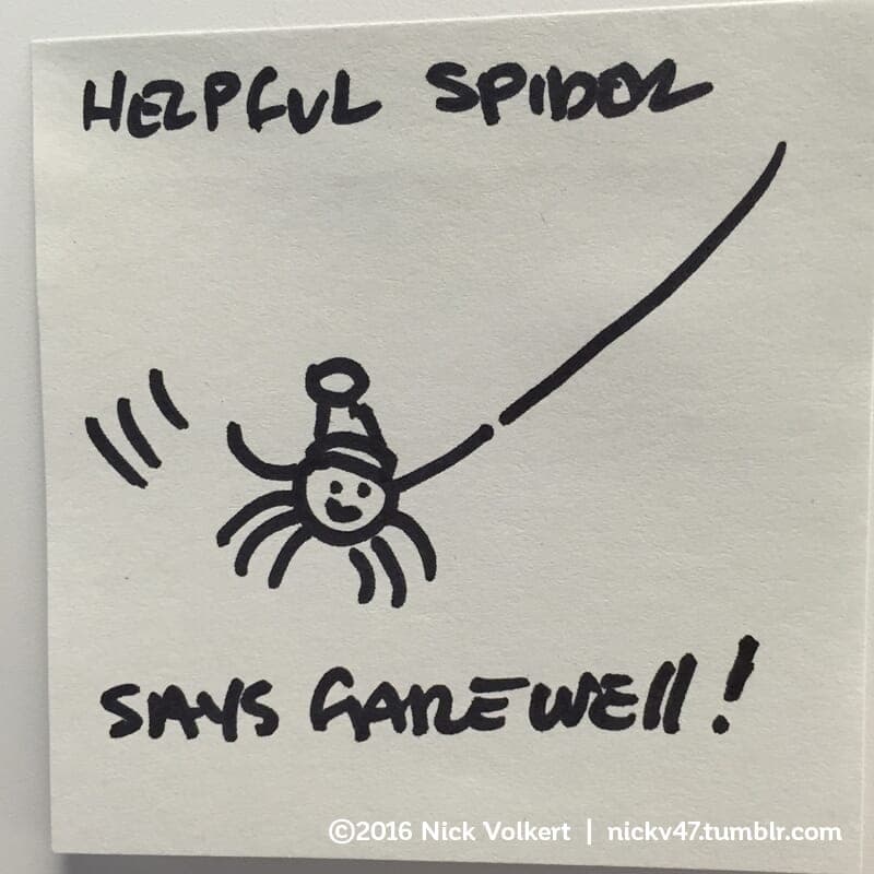 Farewell - Part 1 | Helpful Spider | Nick Volkert Helpful Spider is swinging on a rope and waving goodbye. - Part 1