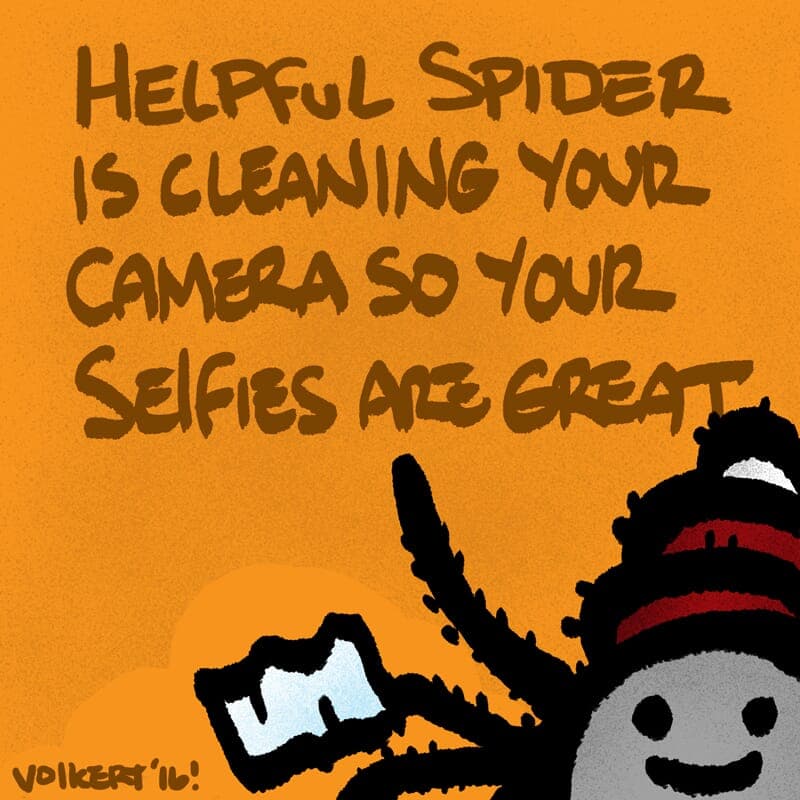 Selfies - Part 1 | Helpful Spider | Nick Volkert Helpful Spider is cleaning a photo camera. - Part 1