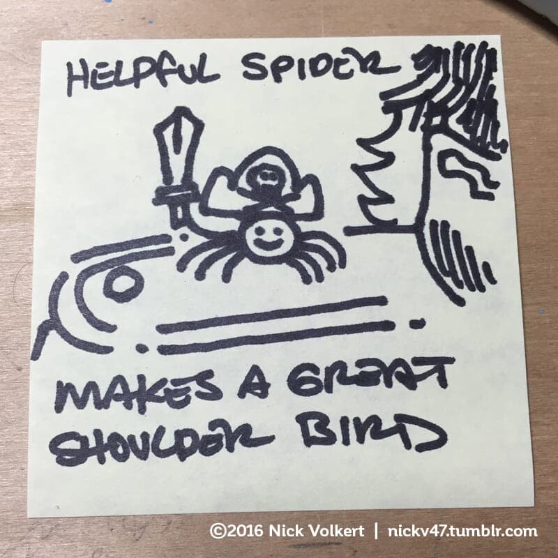 Shoulder Bird - Part 1 | Helpful Spider | Nick Volkert Helpful Spider is holding a sword while resting on a pirate captain's shoulder. - Part 1