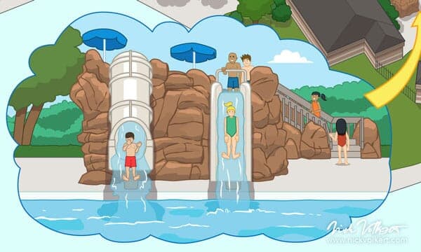 Mystic Waters Water Park | Dual Slide Detail Detail of dual slide breakout from Mystic Waters map