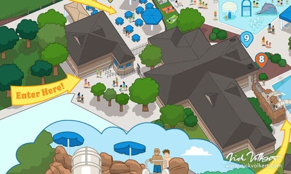 Mystic Waters Water Park | Main Building Detail Detail of entrance and main building of Mystic Waters