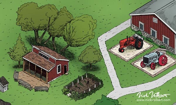 Historic Wagner Farms | Chicken Coop Detail Close up of chicken coop and vintage tractors at Historic Wagner Farms