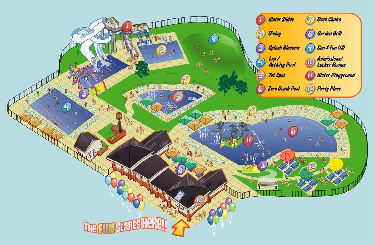 Flick Pool | Nick Volkert Full rendered map of Flick Pool for the Glenview Park District in Gleview, IL.