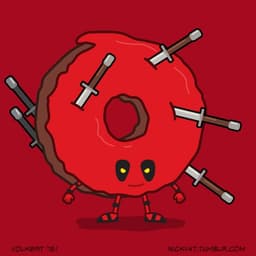 Donutpool | Nick Volkert A red and black mercenary donut stuck with swords.