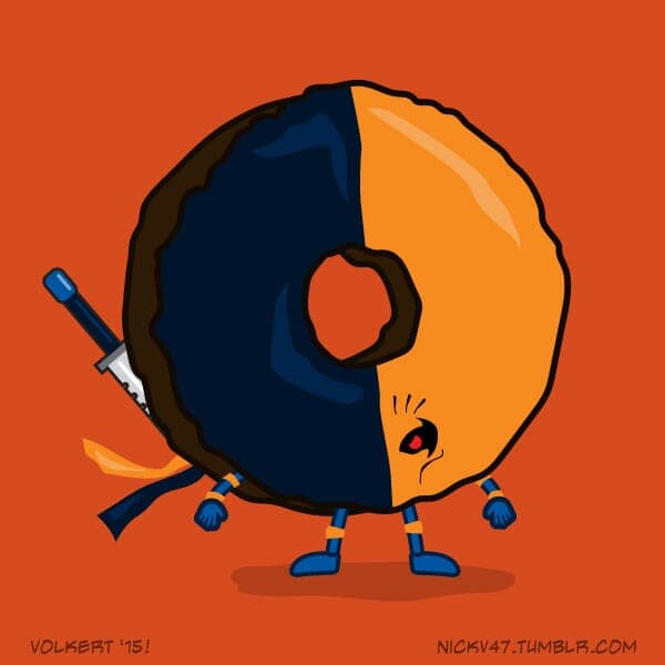 Donut Death Stroke | Nick Volkert A mercenary donut that is half navy and orange.