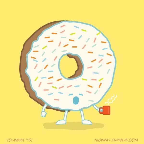 Sleepy Donut | Nick Volkert A yawning sprinkle donut yawns while holding coffee during a sunny morning.