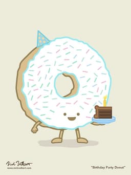 Birthday Party Donut | Nick Volkert A donut dressed for a birthday party proudly holds a piece of birthday cake.