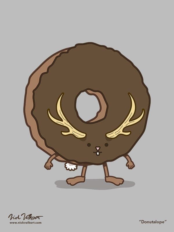 Donutalope | Nick Volkert A chocolate donut with a little rabbit face that has a pair of antlers jutting off of it.
