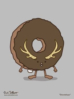 Donutalope | Nick Volkert A chocolate donut with a little rabbit face that has a pair of antlers jutting off of it.