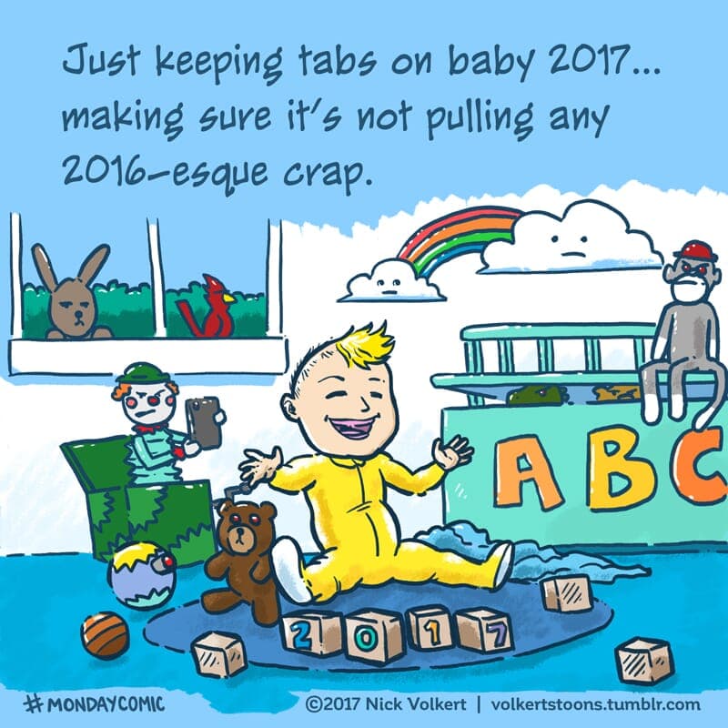 Newborn baby 2017 - Part 1 | Monday Comic | Nick Volkert A newborn baby New Year in a playroom being monitored by his toys because of how terrible 2016 was. - Part 1
