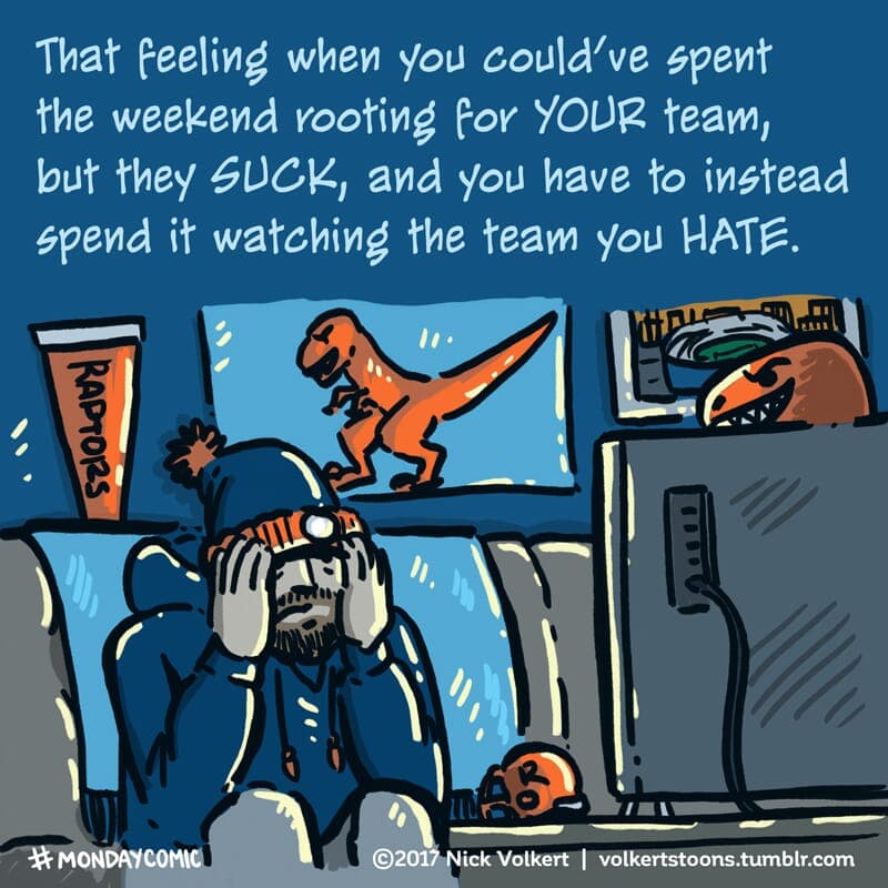 Your team sucks - Part 1 | Monday Comic | Nick Volkert A man with a beard and stocking cap agonizes over how shitty his football team is. - Part 1