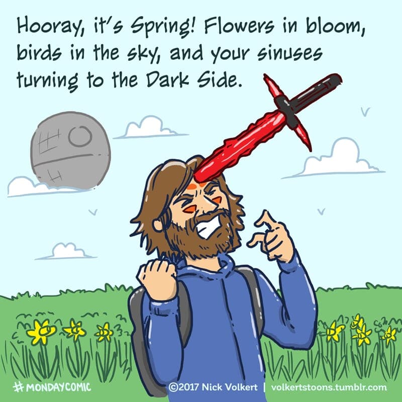 Spring's Dark Site - Part 1 | Monday Comic | Nick Volkert A man is impaled in the head by a light saber with inflamed sinuses. - Part 1